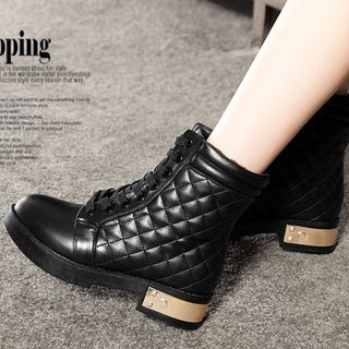 YIYA Genuine Leather Quilted Short Boots
