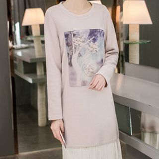 November Rain Printed Pleated Long-Sleeve Dress