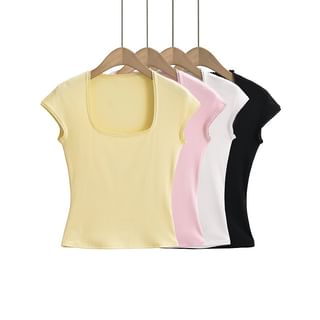 Sleeveless Square Neck Plain T-Shirt