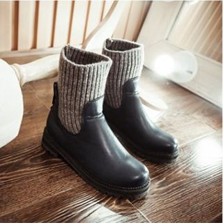 JY Shoes Knit Panel Platform Short Boots