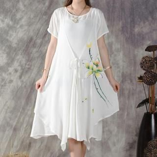 Sayumi Short-Sleeve Floral Print Midi Dress