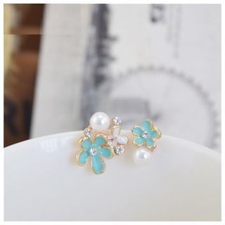 Ciroki Faux Pearl Rhinestone Floral Earrings