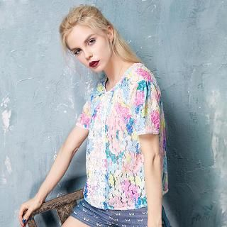 ELF SACK Short-Sleeve Dyed Lace Top