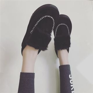 Hipsole Furry-Trim Stitched Loafers