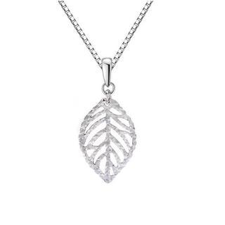 MaBelle 14K Italian White Gold Filigree Diamond-Cut Leaf Pendant Necklace (16