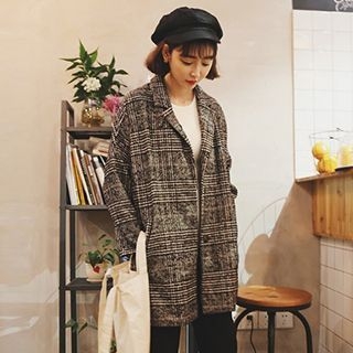 Eva Fashion Houndstooth Woolen Coat