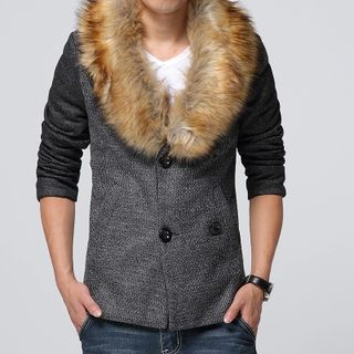 Bay Go Mall Faux Fur Collar Double Breasted Jacket