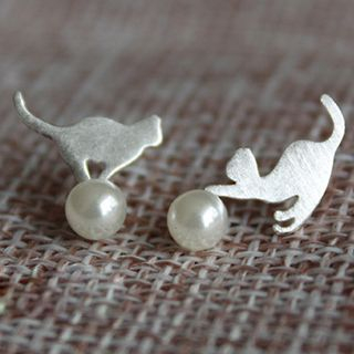 maxine 925 Sterling Silver Cat Stud Earrings