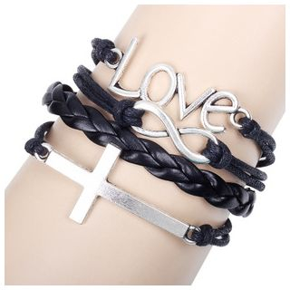 KINNO Metal Accent Leather Bracelet Set