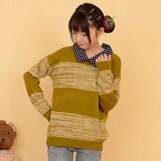 Moriville Colour Block Dotted Collar Knit Top