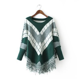 Chicsense Argyle Fringed Sweater