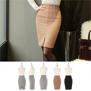 Attrangs Slit-Front Wool Blend Pencil Skirt