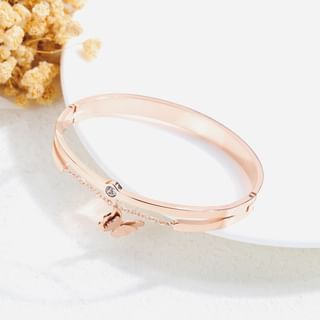 Butterfly Rhinestone Stainless Steel Bangle 940 - Rose Gold - One Size