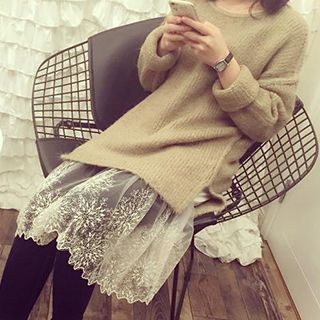 Honeydew Lace Panel Skirt
