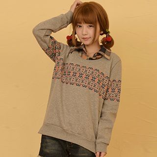 Moriville Patterned Mock Two Piece Pullover