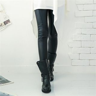 GLAM12 Faux-Leather Fleece-Lined Leggings