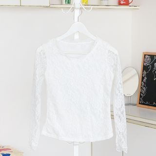 59 Seconds Lace Long-Sleeve Top White - One Size