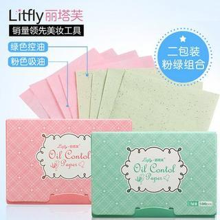 Litfly Blotting Paper (Green Tea) + Blotting Paper (Original Pink) (100 sheets + 100 sheets) 100 sheets + 100 sheets