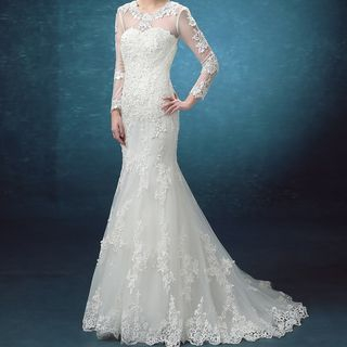 Shannair Long-Sleeve Lace Mermaid Wedding Gown