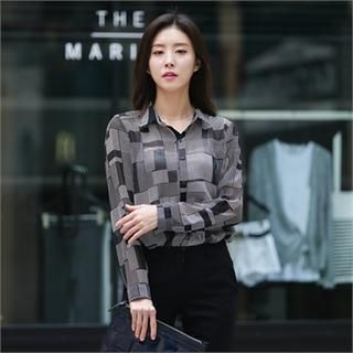 COCOAVENUE Geometric Pattern Chiffon Blouse