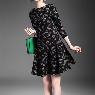Alaroo Long-Sleeve Feather Patterned Dress