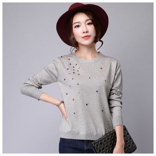 Mistee Long-Sleeved Beaded Knit Top