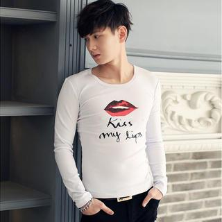 Fisen Lips Print Long-Sleeve T-Shirt