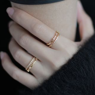 Layered Rhinestone Alloy Open Ring Ring - Gold - One Size