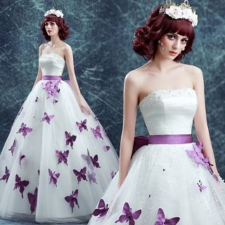 Angel Bridal Strapless Butterfly-Accent Ball Gown Wedding Dress