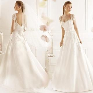 Angel Bridal Short-Sleeve Lace A-Line Wedding Dress