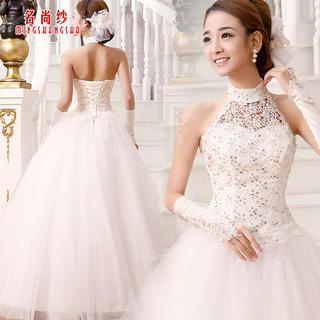 MSSBridal Halter Sequined Lace Wedding Ball Gown