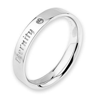MaBelle 18K White Gold Eternity Engraved Diamond Solitaire Women Ring Band (0.01ct)