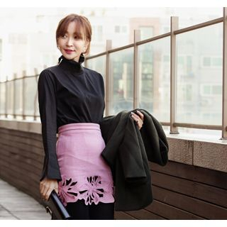 ssongbyssong Zip-Back Lace-Hem Skirt
