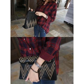 hellopeco Studded Faux-Leather Clutch with Strap