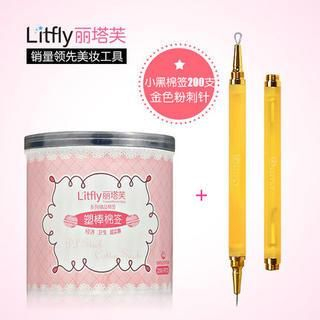 Litfly Double Ended Blackhead Remover + Cotton Swabs (Charcoal)  1 pc + 200 pcs