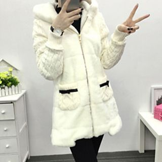 lilygirl Cable Knit Panel Hooded Furry Coat