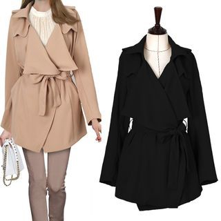 ifzen Wide-Lapel Trench Jacket with Sash