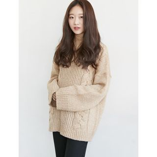 FROMBEGINNING Turtle-Neck Cable-Knit Sweater