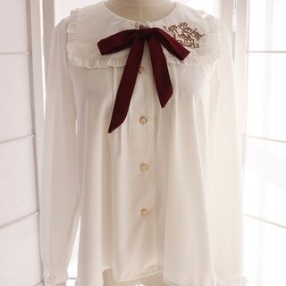 Reine Detachable Bow Embroidered Chiffon Shirt