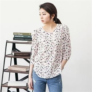 MAGJAY Puff-Sleeve Floral-Pattern Top