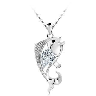 BELEC 925 Sterling Silver Fish Pendant with White Swarovski Element Cubic Zircon and 45 Cm Necklace