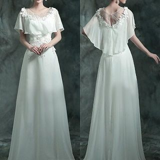 Angel Bridal Cape-Neck Flower-Accent Wedding Dress