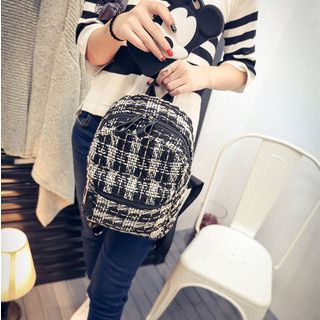 Seok Tweed Faux Leather Panel Backpack
