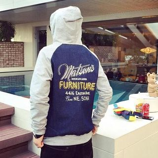 JUN.LEE Hooded Lettering Denim Jacket