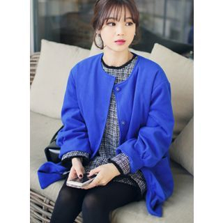 HOTPING Round-Neck Wool Blend Coat