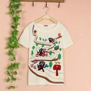 Cute Colors Short-Sleeve Applique Print T-Shirt