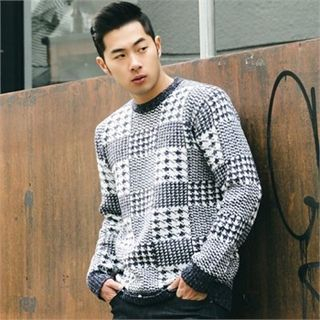 STYLEMAN Check-Patterned Crewneck Knit Top