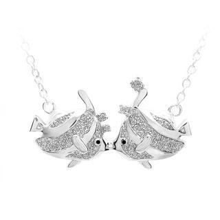 BELEC 925 Sterling Silver Fish with White Cubic Zircon and Necklace
