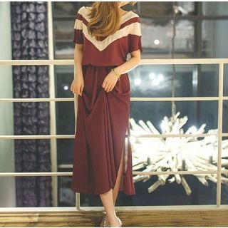 Everose Short-Sleeve Color-Block Dress