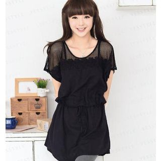 59 Seconds Mesh Yoke Drawstring Dress